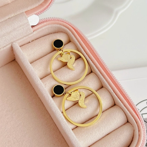 Orecchini Pendenti Volpe Acciaio Inossidabile Cerchio Opaco Stile Coreano Gioielli Minimalisti Eleganti Per Donna