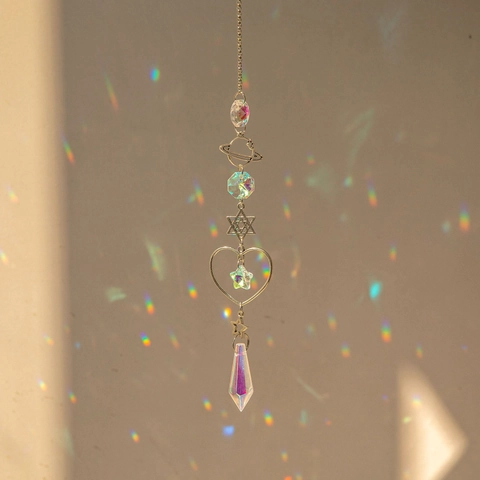 Celestial Suncatcher Crystal Prism Rainbow Maker Silver Metal Star Moon Sun Hanging Ornament Window Home Garden Decoration