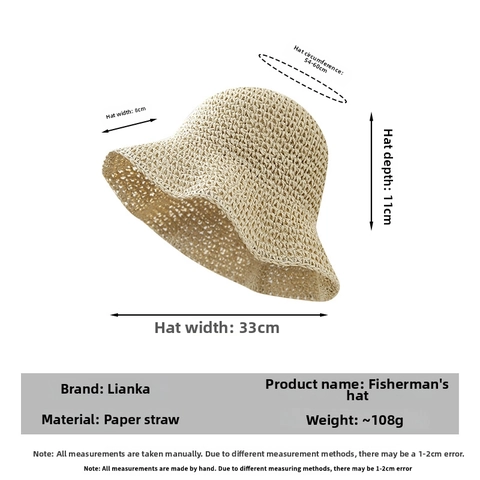 Handwoven Paper Straw Sun Hat For Women Summer Beach Wide Brim Sunshade Bucket Hat Adjustable Foldable Travel Hat