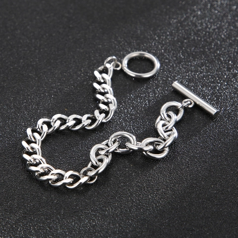 Edelstahl Armband Panzerkette Gespleißte O-Kette Mit Knebelverschluss Minimalistisches Silbernes Modeschmuck Neutral
