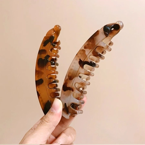 Bananen Haarklammer Leopardenmuster Schildpatt Kunststoff Vertikale Drehung Pferdeschwanz Halter Für Frauen Elegantes Accessoire