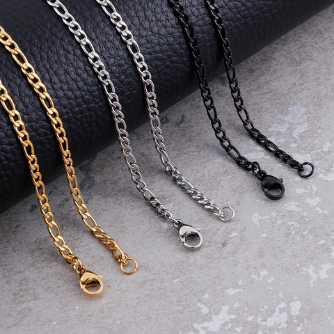 Collar De Cadena Figaro Minimalista De Acero Inoxidable Joyería Para Hombres Y Mujeres Oro Plata Negro Con Cierre De Langosta