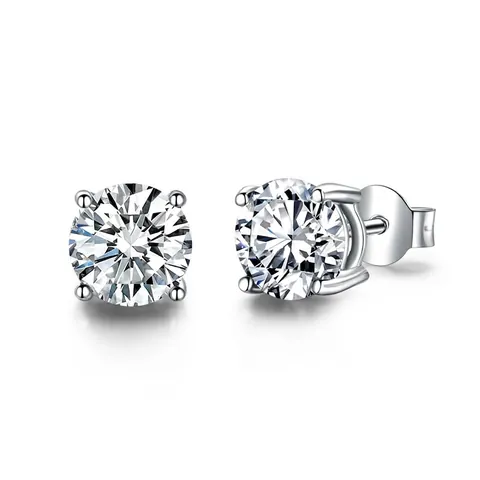 Boucles d'Oreilles Clous en Argent Sterling 925 pour Femmes Coupe Ronde Vert Émeraude Blanc Bleu Ciel Zirconia Bijoux Orecchini