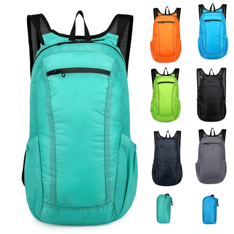 Lightweight Foldable Backpack Waterproof Ripstop Nylon Daypack Breathable Mesh Strap Outdoor Hiking Travel Sports Bag
