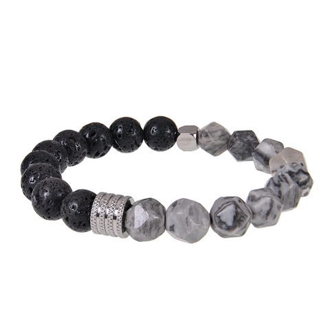 Pulsera De Cuentas De Piedra Natural Hombres Roca Volcánica Piedra De Mapa Facetada Ojo De Tigre Espaciadores De Acero Inoxidable