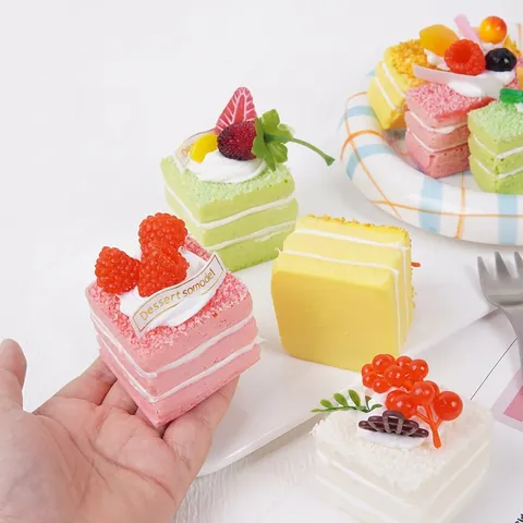 Artificial Square Mousse Cake PU Slow Rebound Squishy Toy Realistic Fake Food Decoration Photography Props Home Ornament