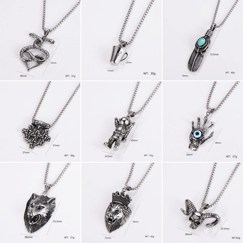 Collana Con Ciondolo In Acciaio Inossidabile 304 Retro Punk Gotico Lupo Leone Teschio Astronauta Nodo Celtico Piuma Gioielli
