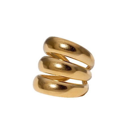 Verstelbare Open Ring 304 Roestvrij Staal 18K Verguld Driedubbele Laag Spiraal Dikke Brede Band Vintage Franse Stijl Sieraden