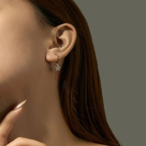 925 Sterling Zilveren Hoop Oorbellen Met Hart Ster Hanger Zirkonia Micro Ingelegd Mode Sieraden