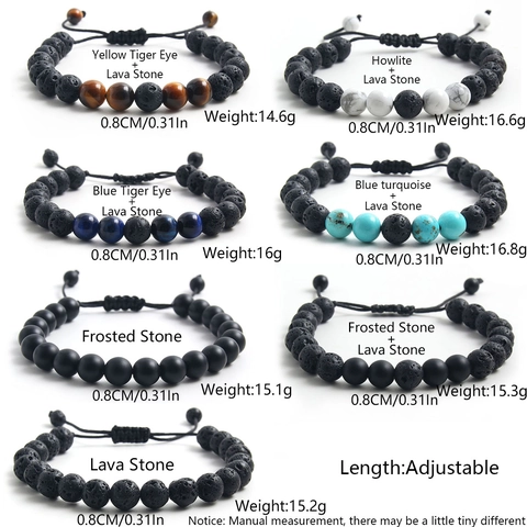 Natural Stone Lava Tiger Eye Turquoise Adjustable Braided Rope Bracelet Men Aromatherapy Diffuser Handmade Jewelry Gift