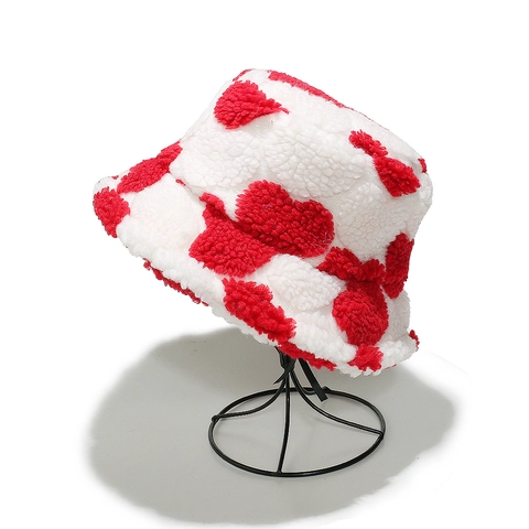 Sombrero De Pescador De Invierno Para Mujer Forro Polar De Lana Gruesa Cálido Patrón De Corazón