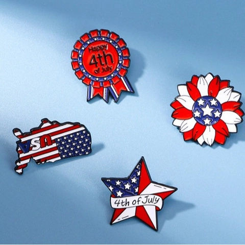 Patriotic Enamel Brooch Pin US Flag Independence Day Alloy Metal For Backpack Clothing Decoration Red White Blue
