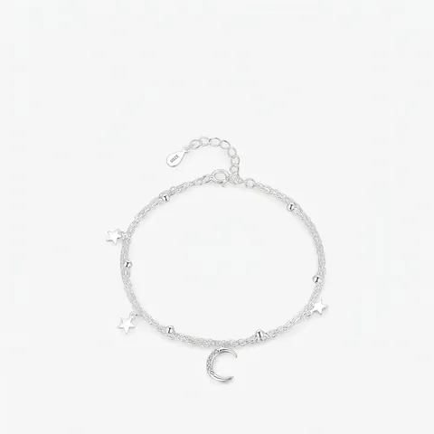 Bracciale A Doppio Strato In Argento Sterling 925 Per Donna Elegante Ciondoli Stella Luna Perline Zirconia Gioielli Regolabili