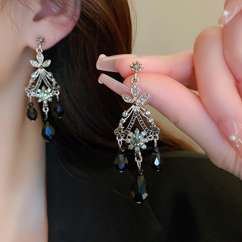 Pendientes Vintage Estilo Palacio Francés Borla Aleación Cristal Con Poste De Oreja De Plata De Ley 925 Para Mujeres