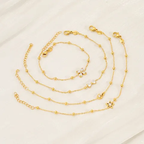 Elegant Stainless Steel Zirconia Bracelet For Women Gold Plated Bowknot Clover Star Flower Adjustable Chain Jewelry Gift
