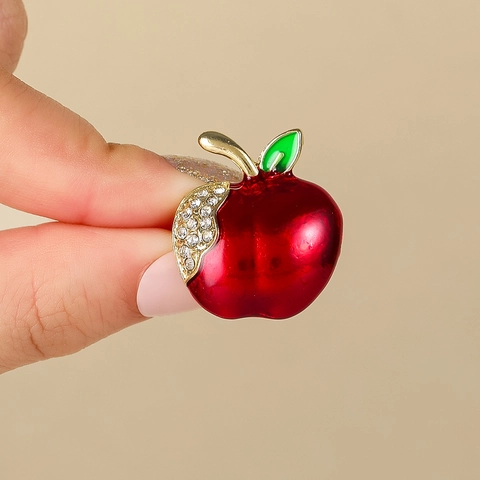 Women Cute Enamel Apple Carrot Fruit Brooch Pins Zinc Alloy Rhinestone Embellished Accessory For Clothing Hats Scarves Fashion Jewelry