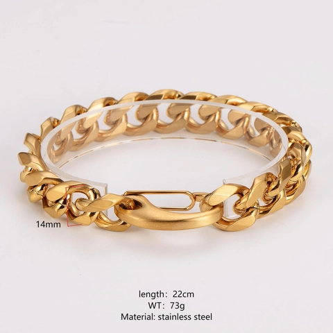 Bracciale A Catena Cubana Uomo Acciaio Inossidabile 304 Placcato Oro 18K Lucido Catena Pesante Minimalista Hip Hop Gioielli