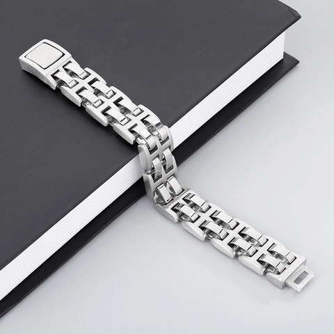 Mens Stainless Steel Bracelet 316L Titanium Steel H-Shaped Watchband Link Chain Punk Industrial Fashion Silver Jewelry