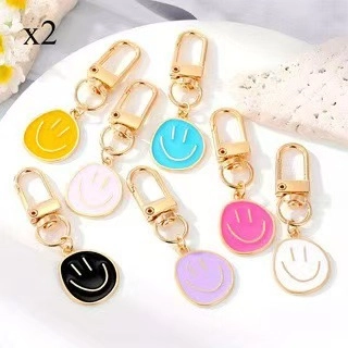 Round Smile Face Keychain Pendant Alloy Enamel Colorful Expression Bag Charm Accessory For Women Girls Gift