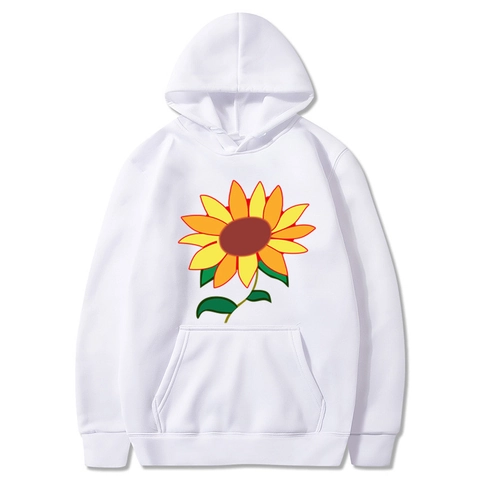 Felpa Con Cappuccio Uomo Misto Cotone Stampa Girasole Manica Lunga Pullover Casual Coulisse Tasca