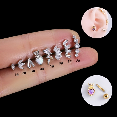 Clou De Cartilage En Acier Inoxydable Zircone Opale Piercing Oreille Fermoir À Vis Style Coréen Bijoux Pour Femmes