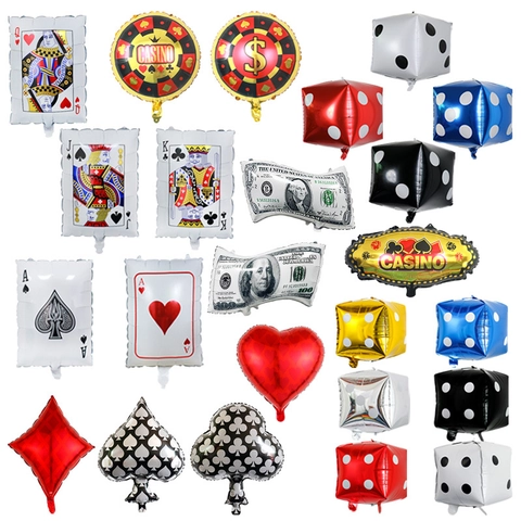 Casino Theme Party Balloons Aluminium Foil Poker Cards Dice Dollar Bill Shapes Las Vegas Night Birthday Decoration