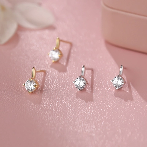 Runde Zirkonia Ohrstecker Mit S999 Sterling Silber Ohrstecker Minimalistischer Schmuck Für Frauen