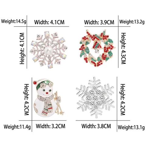 Lot de Broches de Noël en Alliage Strass Émail Flocon de Neige Bonhomme de Neige Couronne Bijoux pour Femme Cadeau