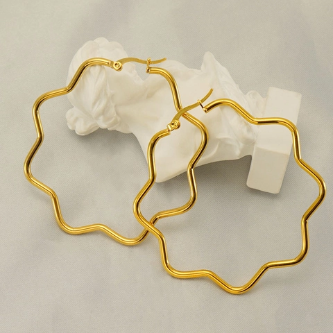 Orecchini A Cerchio Stella In Acciaio Inossidabile Placcato Oro 18K Geometrici Minimalisti Per Donne