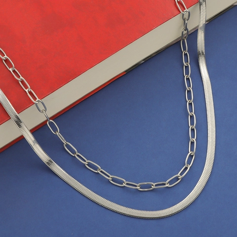 Double Layer Necklace 304 Stainless Steel 18K Gold Plated Herringbone Snake Chain Paperclip Link Hip Hop Jewelry For Women