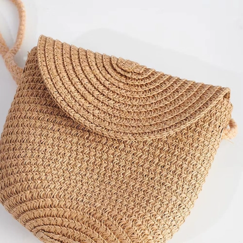 Borsa a Tracolla in Paglia per Bambini Carina Fatta a Mano Mini Borsetta per Ragazze Tinta Unita Leggera Traspirante Accessorio Spiaggia