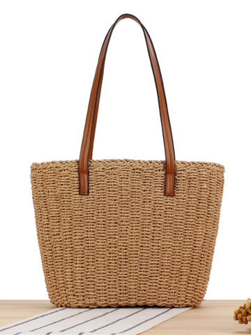 Grand Sac Cabas pour Femmes en Corde de Papier Tissé à la Main Style Français Vacances Plage Sac à Bandoulière