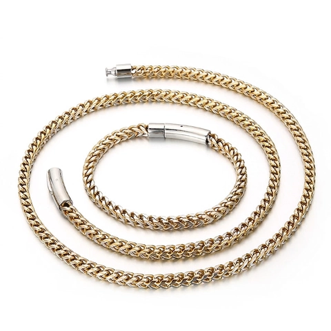 Ensemble Collier Et Bracelet En Acier Inoxydable Chaîne Épi Hip Hop Punk Bijoux Pour Hommes Unisexe Streetwear Minimaliste