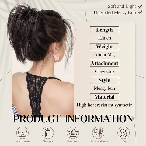 Rommelige Knot Haarverlenging Claw Clip Synthetische Hittebestendige Vezel Haarstukje Natuurlijk Pluizig Voor Vrouwen