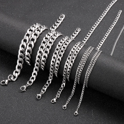 Cubaanse Schakelketting Ketting Roestvrij Staal Trendy Hip Hop Gepolijst Zilveren Toon Sieraden Voor Mannen Vrouwen