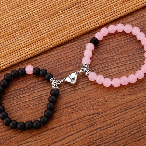 Magnetic Heart Couple Bracelets Set Stone Bead Attraction Jewelry For Lovers Friends Romantic Minimalist Matching Bracelet Gift