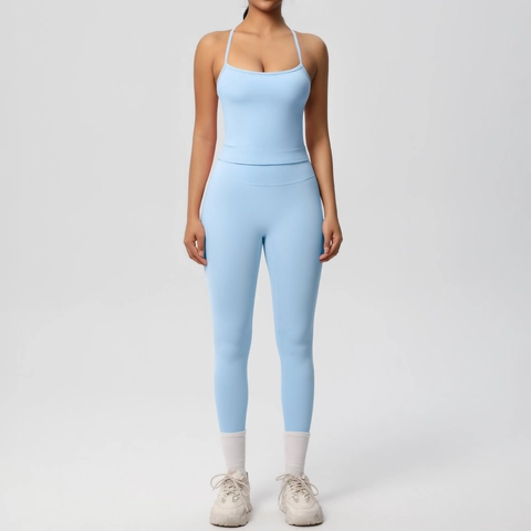 Damen Yoga Sport Crop Top Und High Waist Leggings Hebe Straff Sportbekleidung Elastisch Nylon Spandex Rückenfrei Fitness