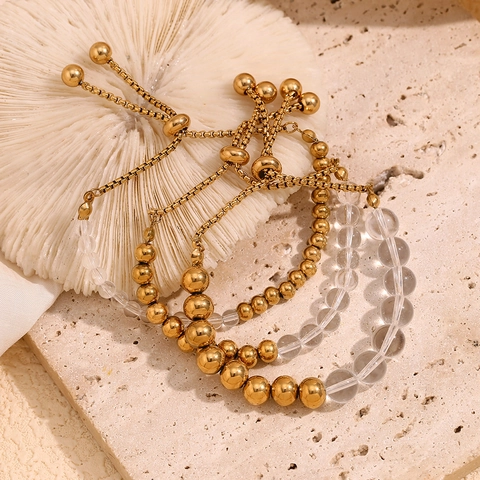 Adjustable Bolero Bracelet 18K Gold Plated Stainless Steel And Acrylic Beads Splicing Vintage Minimalist Jewelry Women