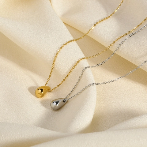 Water Drop Pendant Necklace Stainless Steel PVD Gold Plated Waterproof Hypoallergenic Minimalist French Style For Women