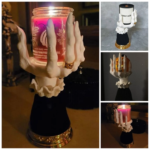 Portacandele Mano Di Strega Resina Gotica Scheletro Vassoio Palmo Per Esposizione Gioielli Decorazione Halloween