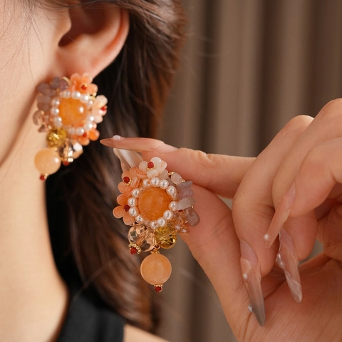 Orecchini Pendenti A Fiore Con Künstliche Perle Imitazione Pietra Naturale Perline Di Vetro E Perno In Argento Gioielli Per Donna