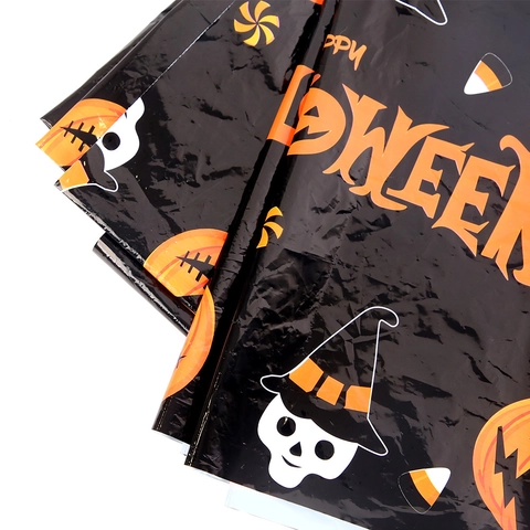 Halloween Wegwerptafelkleed Waterdicht PE Pompoen Skelet Spook Patroon Feestdecoratie Zwart Oranje Feestelijke Tafelkleed