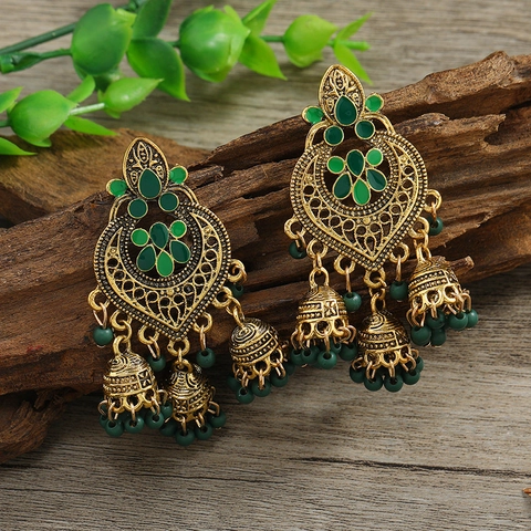 Pendientes Colgantes Jhumka Bohemios Étnicos Con Postes De Acero Inoxidable Aleación Esmalte Cuentas De Colores Joyería Mujer