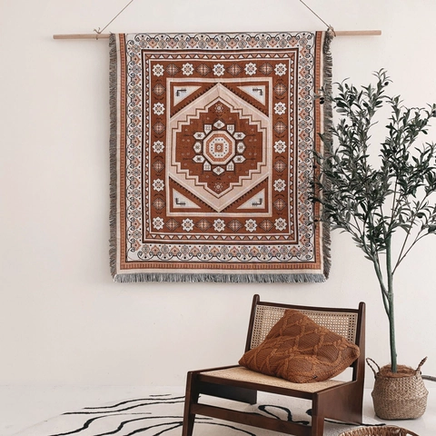 Coperta In Cotone Intrecciato Boho Motivo Geometrico Con Nappine Per Divano Letto Campeggio Decorazione Casa Stile Tribal