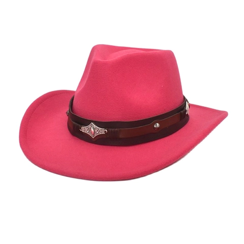 Western Cowboy Hat Woolen Felt Wide Brim Retro Leather Band Ethnic Style Vintage Jazz Fedora For Men Women