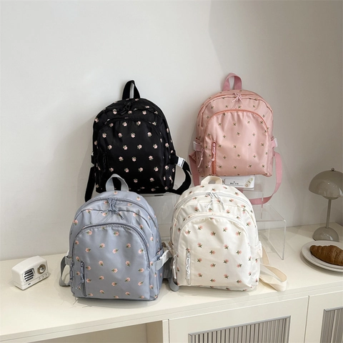 Trendy Women Floral Canvas Backpack Large Capacity Lightweight Student School Bag Casual Travel Rucksack With Multi Pockets