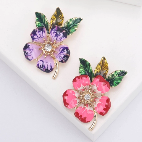 Spilla Fiore in Lega Smaltata Stile Coreano Strass Fiore di Pesco Corsage Pin per Donna Matrimonio Festa Gioielli di Moda