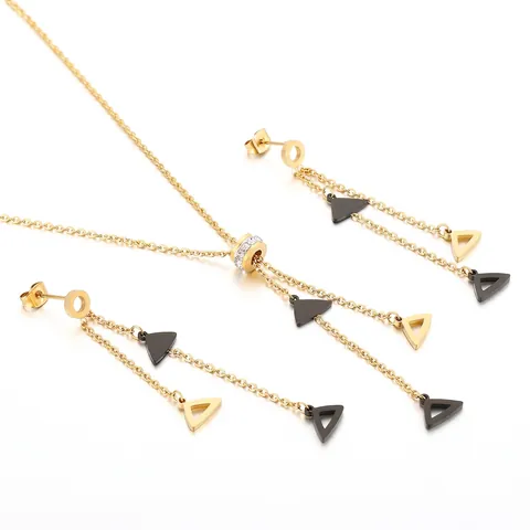 Edelstahl Halskette Und Ohrringe Schmuck Geometrisches Dreieck Quaste Blatt Zirkon Elegant Mode Damen