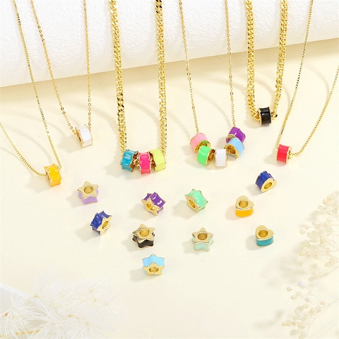 Enamel Heart Star Triangle Beads Gold Plated Copper Colorful Charms For DIY Jewelry Making Bracelet Necklace