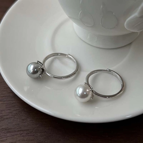 S925 Sterling Silver Artificial Pearl Ring Adjustable Open Design Minimalist Elegant Jewelry For Women Trendy Finger Accessory